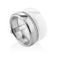 Fashionable Silver Ceramic Band Ring With Crystals, Ring Size: 5.5 / 16, image 