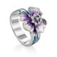 Floral Design Silver Enamel Ring, Ring Size: 8 / 18, image 