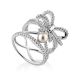 Charming Silver Bow Ring With Pearl And Crystals, Ring Size: 6 / 16.5, image 