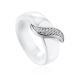 Trendy White Ceramic Silver Ring With Crystal Encrusted Detail, Ring Size: 6.5 / 17, image 