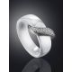 Trendy White Ceramic Silver Ring With Crystal Encrusted Detail, Ring Size: 6.5 / 17, image , picture 2