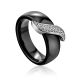 Trendy Black Ceramic Band Ring With Crystals, Ring Size: 6 / 16.5, image 