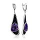 Voluminous Silver Dangle Earrings With Charoite And Demin, image 