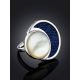 Designer Silver Cocktail Ring With Denim And Nacre, Ring Size: 8 / 18, image , picture 2