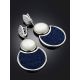 Fabulous Silver Dangle Earrings With Denim And Nacre, image , picture 2