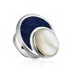 Designer Silver Cocktail Ring With Denim And Nacre, Ring Size: 8 / 18, image 