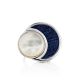 Designer Silver Cocktail Ring With Denim And Nacre, Ring Size: 8 / 18, image , picture 4