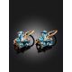 Butterfly Motif Golden Earrings With Blue Crystals, image , picture 2