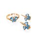Butterfly Motif Golden Earrings With Blue Crystals, image , picture 3