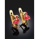 Cute Gold Enamel Flamingo Earrings, image , picture 2