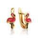 Cute Gold Enamel Flamingo Earrings, image 