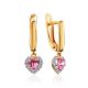 Lovely Golden Dangles With Pink And white Crystals, image 