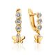 Adorable Golden Butterfly Dangles With Crystals, image 