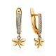 Cute Gold Crystal Dragonfly Earrings, image 