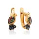 Golden Bird Earrings With Multicolor Crystals, image 