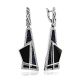 Bold Geometric Design Silver Dangles With Denim And Volcanic Glass, image 