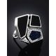 Bold Silver Ring With Volcanic Glass And Denim, Ring Size: 9.5 / 19.5, image , picture 2