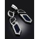 Geometric Silver Dangles With Synthetic Volcanic Glass And Denim, image , picture 2