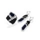 Geometric Silver Dangles With Synthetic Volcanic Glass And Denim, image , picture 4