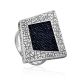 Bold Geometric Silver Ring With Denim Detail, Ring Size: 9.5 / 19.5, image 