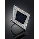Bold Geometric Silver Ring With Denim Detail, Ring Size: 9.5 / 19.5, image , picture 2