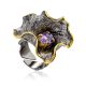 Amazing Abstract Design Silver Amethyst Ring, Ring Size: Adjustable, image 