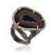 Designer Silver Ring With Agate Geode And Crystals, Ring Size: Adjustable, image 