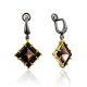 Impressive Geometric Design Silver Smoky Quartz Dangles, image 