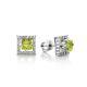Geometric Silver Chrysolite Stud Earrings, image 