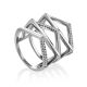 Geometric Multiband Silver Crystal Ring, Ring Size: 8 / 18, image 