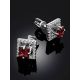 Classy Square Silver Studs With Red Stone And Crystals, image , picture 2