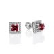 Classy Square Silver Studs With Red Stone And Crystals, image 