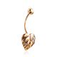 Leaf Motif Gold Crystal Navel Piercing Ring, image , picture 3