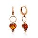 Rose Gold Plated Silver Earrings With Heart Shaped Amber Dangles The Palazzo, image 