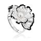 Floral Design Silver Pearl Ring With Enamel, Ring Size: 7 / 17.5, image 
