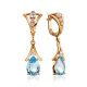 Exquisite Gilded Silver Topaz Drop Earrings, image 