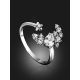 Crescent Motif Silver Crystal Ring, Ring Size: 6.5 / 17, image , picture 2