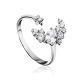 Crescent Motif Silver Crystal Ring, Ring Size: 6.5 / 17, image 