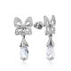 Cute Bow Motif Silver Crystal Dangle Earrings, image 