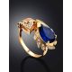 Feather Motif Gilded Silver Blue Spinel Ring, Ring Size: 7 / 17.5, image , picture 2