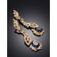 Feather Motif Gilded Silver Blue Spinel Earrings, image , picture 2