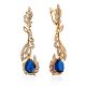 Feather Motif Gilded Silver Blue Spinel Earrings, image 