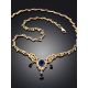 Feather Motif Gilded Silver Blue Spinel Necklace, Length: 50, image , picture 2