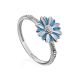 Silver Enamel Daisy Motif Ring, Ring Size: 6 / 16.5, image 