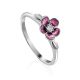 Silver Enamel Cherry Blossom Motif Ring, Ring Size: 6 / 16.5, image 