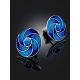 Round Silver Enamel Stud Earrings With Blue Crystals, image , picture 2