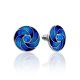 Round Silver Enamel Stud Earrings With Blue Crystals, image 