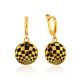 Checkerboard Pattern Gilded Silver Enamel Earrings, image 