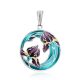 Silver Enamel Floral Design Pendant, image 