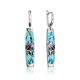 Silver Enamel Iris Motif Dangle Earrings, image 